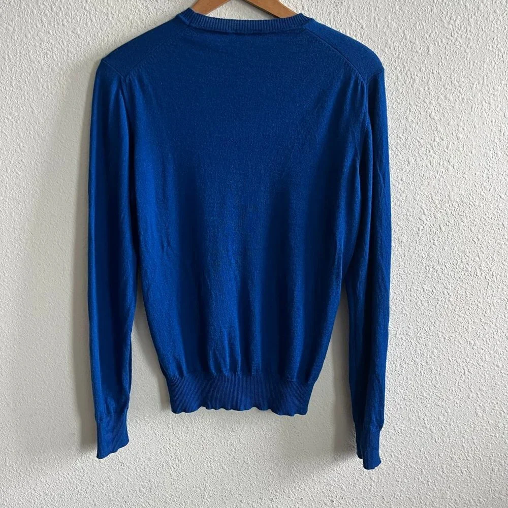 Emporio Armani Made in Italy Plain Knit Pure Virgin Wool Blue Sweater Size M